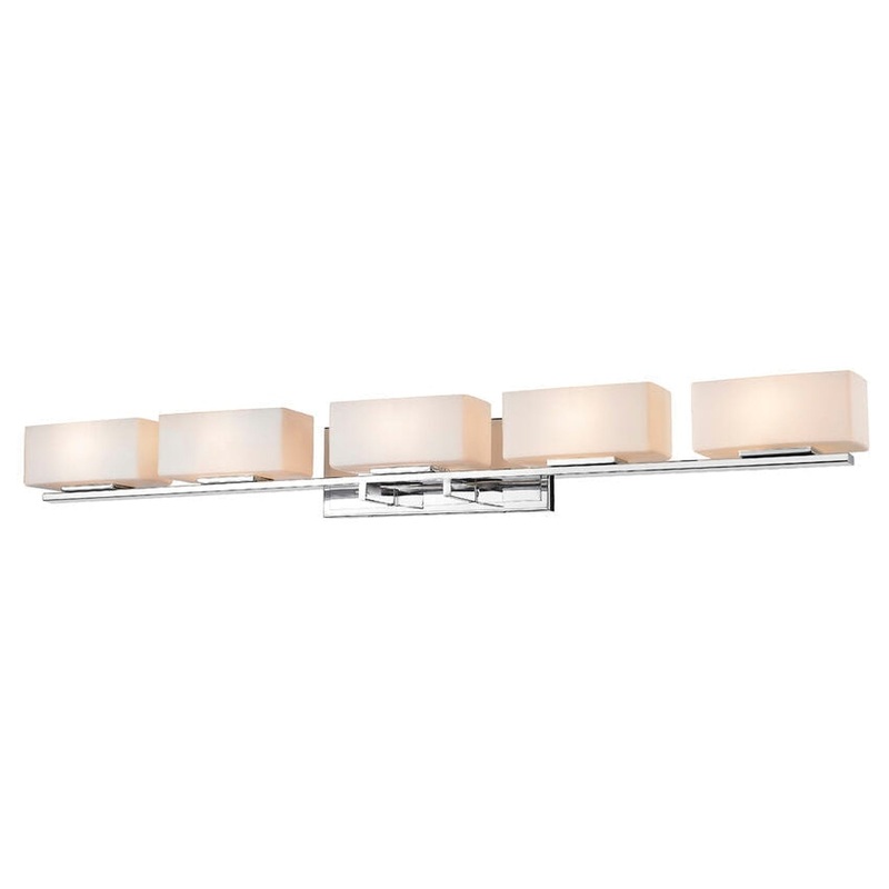 Z-Lite Kaleb 43" 5-Light Chrome Vanity Lights With Matte Opal Glass Shade