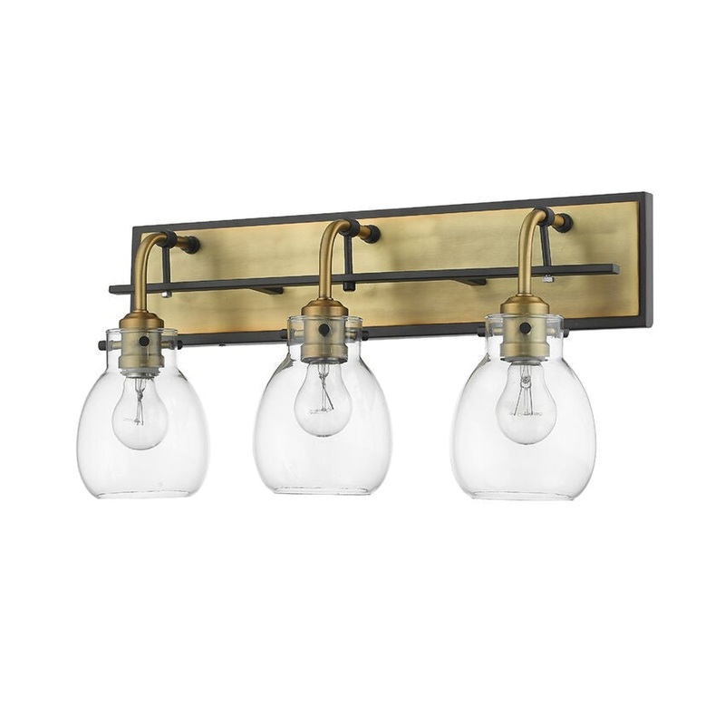 Z-Lite Kraken 22" 3-Light Matte Black and Olde Brass Vanity Light With Clear Glass Shade