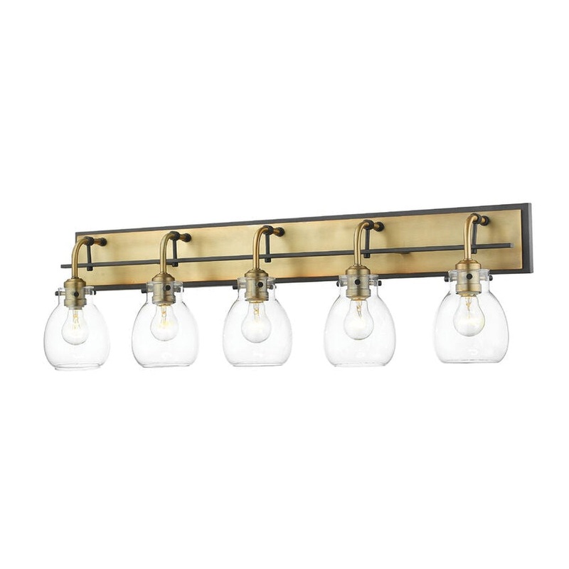 Z-Lite Kraken 38" 5-Light Matte Black and Olde Brass Vanity Light With Clear Glass Shade