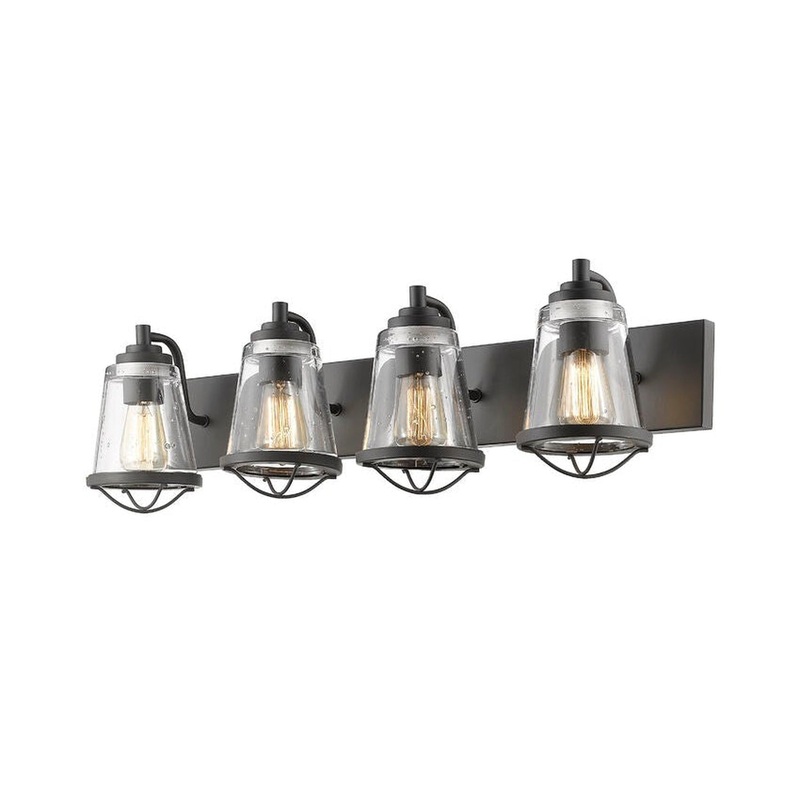 Z-Lite Mariner 32" 4-Light Bronze Vanity Light With Clear Seedy Glass Shade