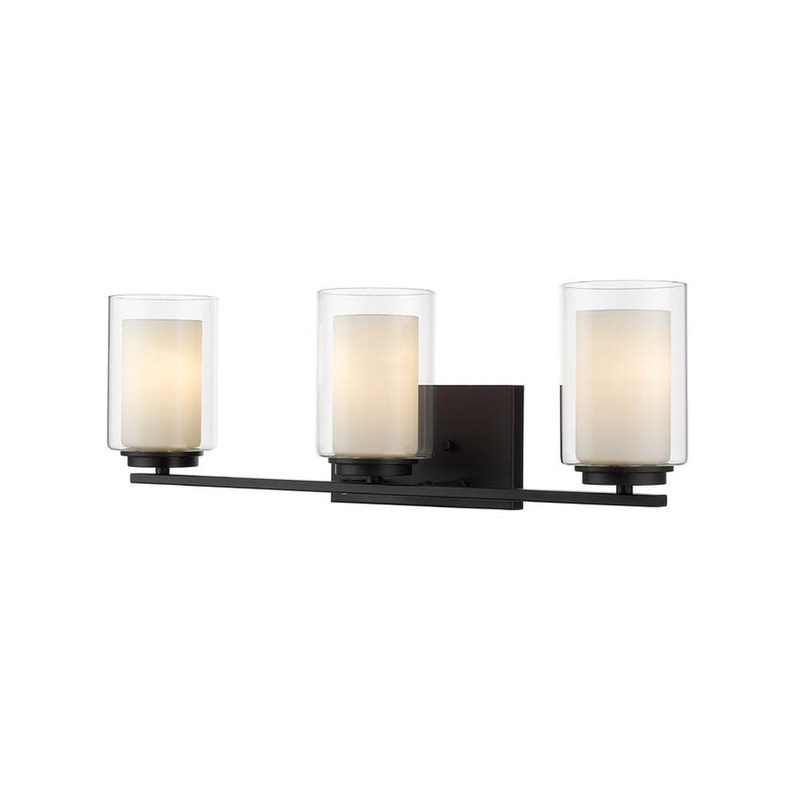 Z-Lite Willow 24" 3-Light Matte Black Vanity Light With Clear and Matte Opal Glass Shade