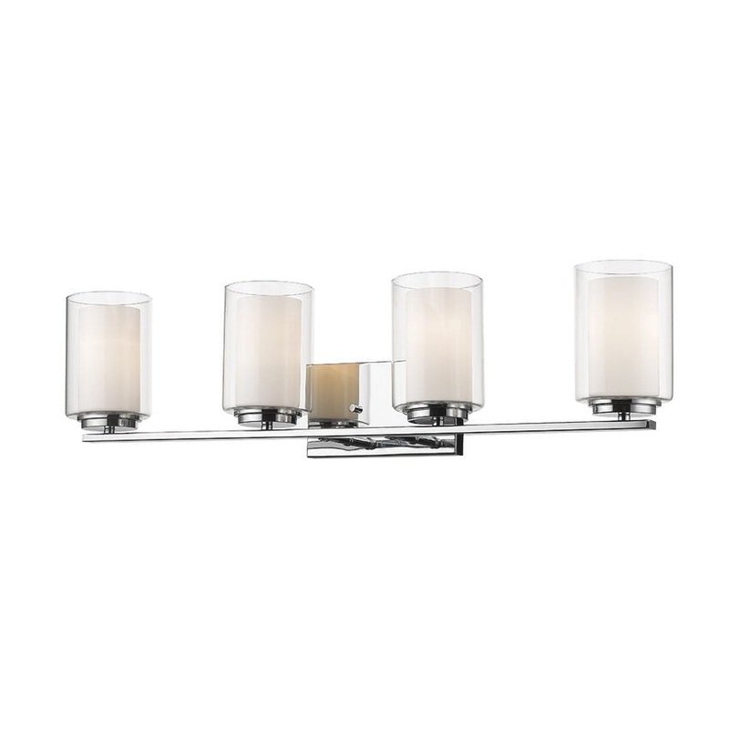 Z-Lite Willow 32" 4-Light Chrome Vanity Light With Clear and Matte Opal Glass Shade
