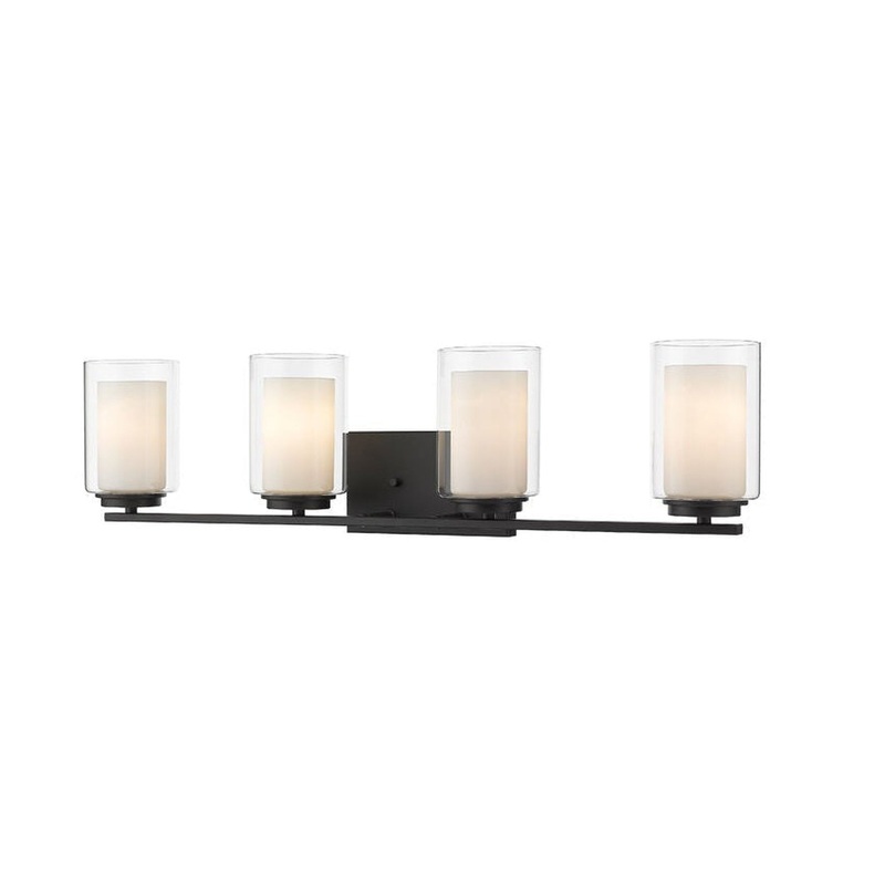 Z-Lite Willow 32" 4-Light Matte Black Vanity Light With Clear and Matte Opal Glass Shade