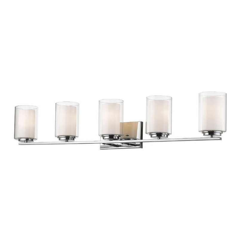 Z-Lite Willow 41" 5-Light Chrome Vanity Light With Clear and Matte Opal Glass Shade