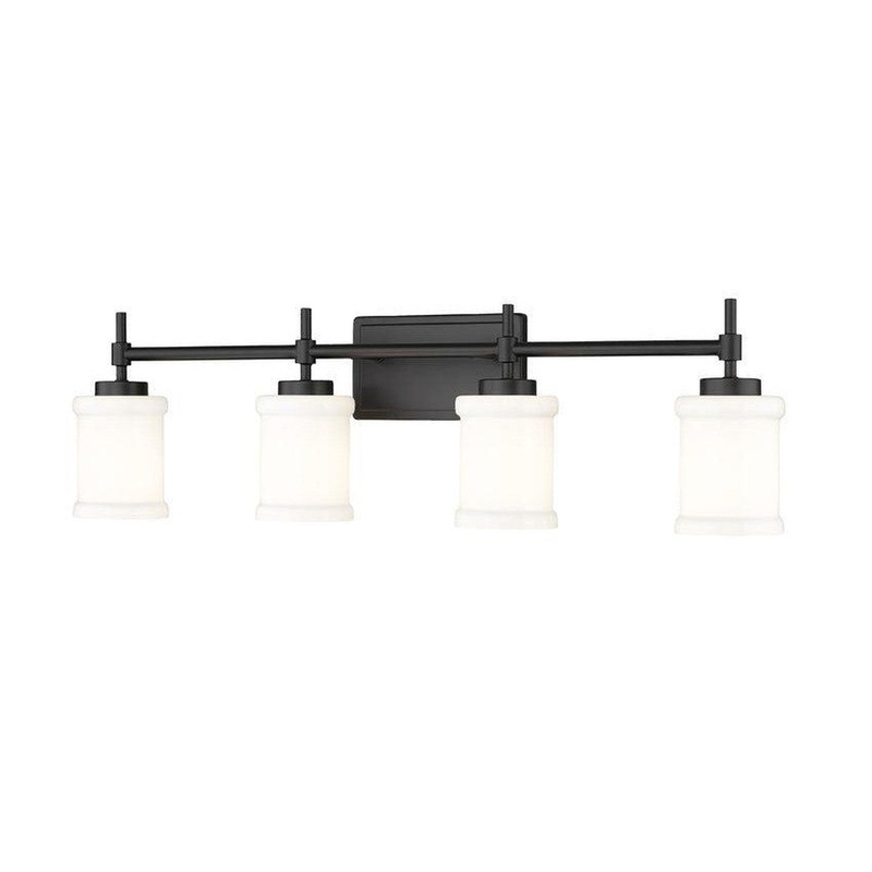 Z-Lite Cadoc 32" 4-Light Matte Black Steel Vanity Light With Gloss Opal Glass Shade