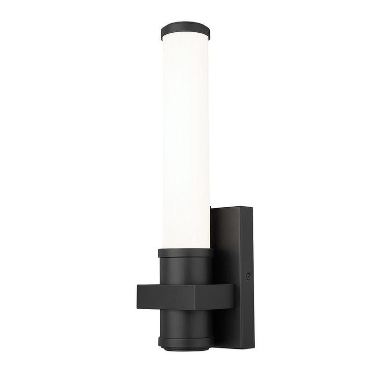 Z-Lite Idris 5" 1-Light LED-Integrated Matte Black Steel Opal White Glass Shade Wall Sconce