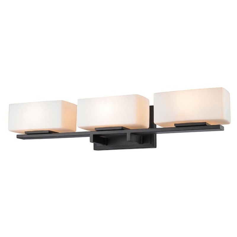 Z-Lite Kaleb 25" 3-Light LED Bronze Vanity Lights With Matte Opal Glass Shade