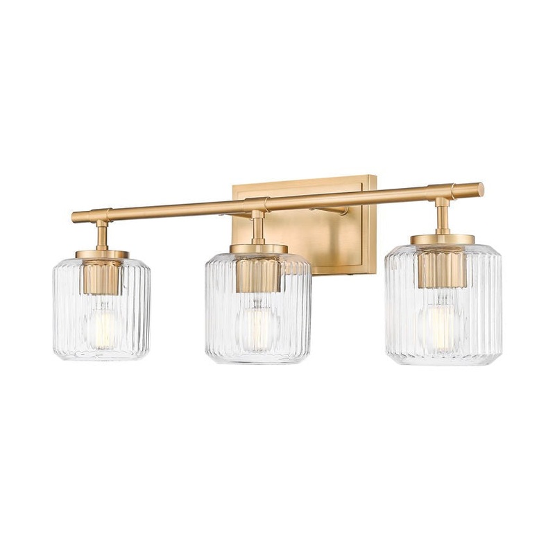 Z-Lite Landon 24" 3-Light Modern Gold Clear Ribbed Glass Shade Vanity Light
