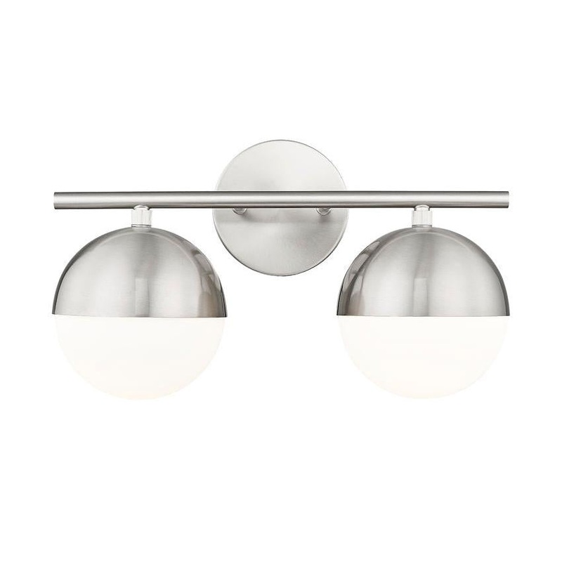 Z-Lite Realm Sphere 16" 2-Light Medium Base Brushed Nickel Steel Matte Opal Glass Shade Vanity Lighting