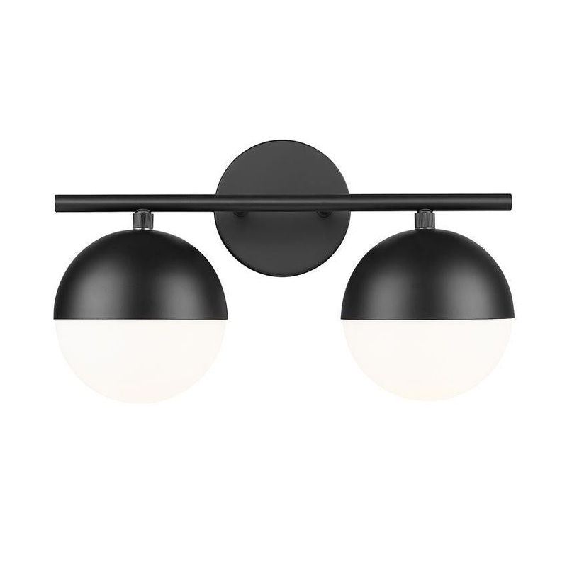 Z-Lite Realm Sphere 16" 2-Light Medium Base Matte Black Steel Matte Opal Glass Shade Vanity Lighting