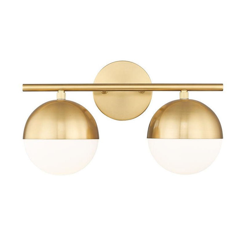 Z-Lite Realm Sphere 16" 2-Light Medium Base Modern Gold Steel Matte Opal Glass Shade Vanity Lighting