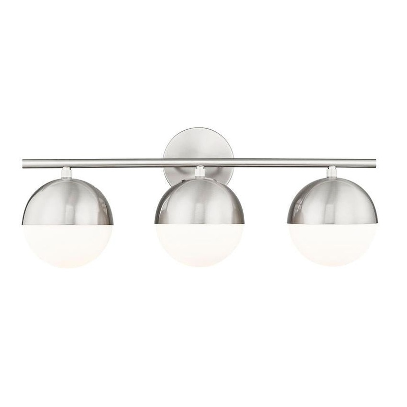 Z-Lite Realm Sphere 24" 3-Light Medium Base Brushed Nickel Steel Matte Opal Glass Shade Vanity Lighting