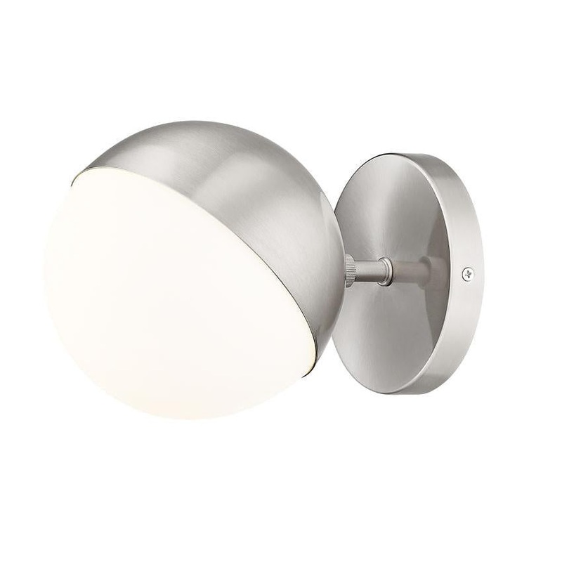 Z-Lite Realm Sphere 6" 1-Light Medium Base Brushed Nickel Steel Matte Opal Glass Shade Wall Sconce