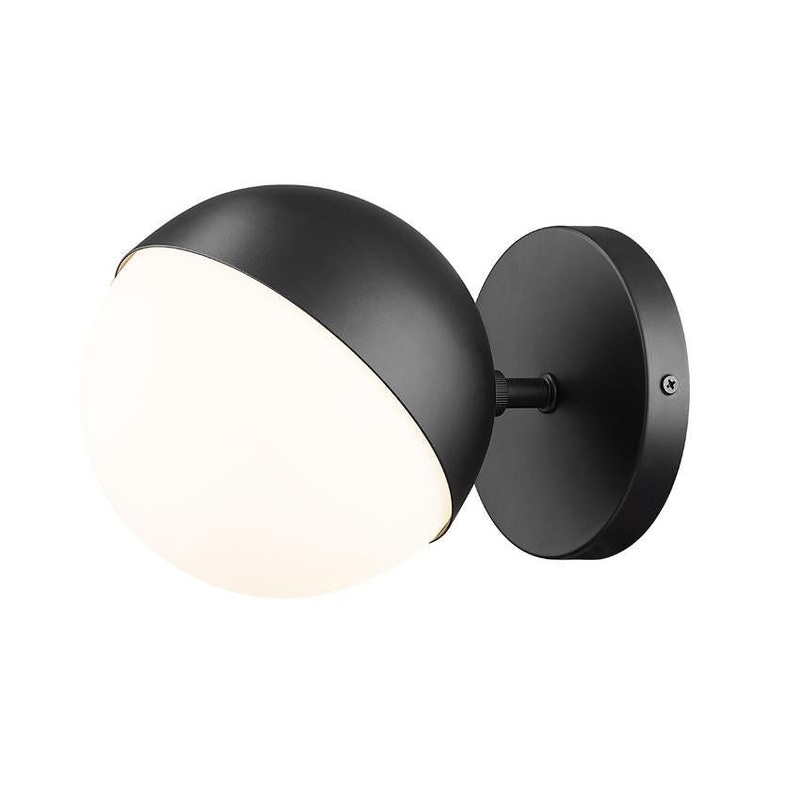 Z-Lite Realm Sphere 6" 1-Light Medium Base Matte Black Steel Matte Opal Glass Shade Wall Sconce