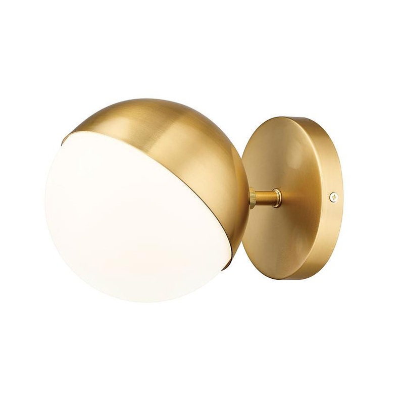 Z-Lite Realm Sphere 6" 1-Light Medium Base Modern Gold Steel Matte Opal Glass Shade Wall Sconce