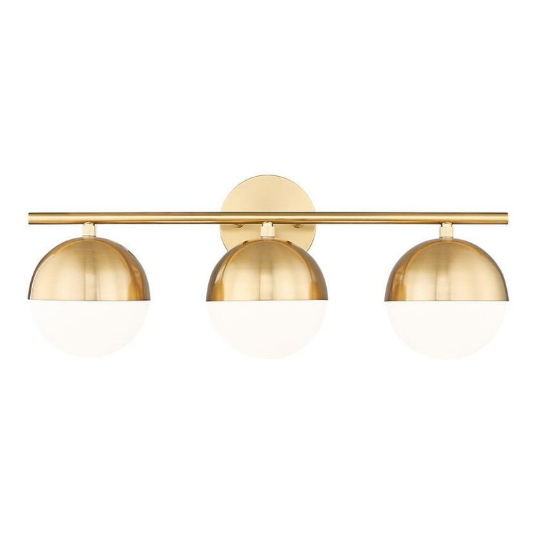 Z-Lite Realm Sphere 24" 3-Light Medium Base Modern Gold Steel Matte Opal Glass Shade Vanity Lighting