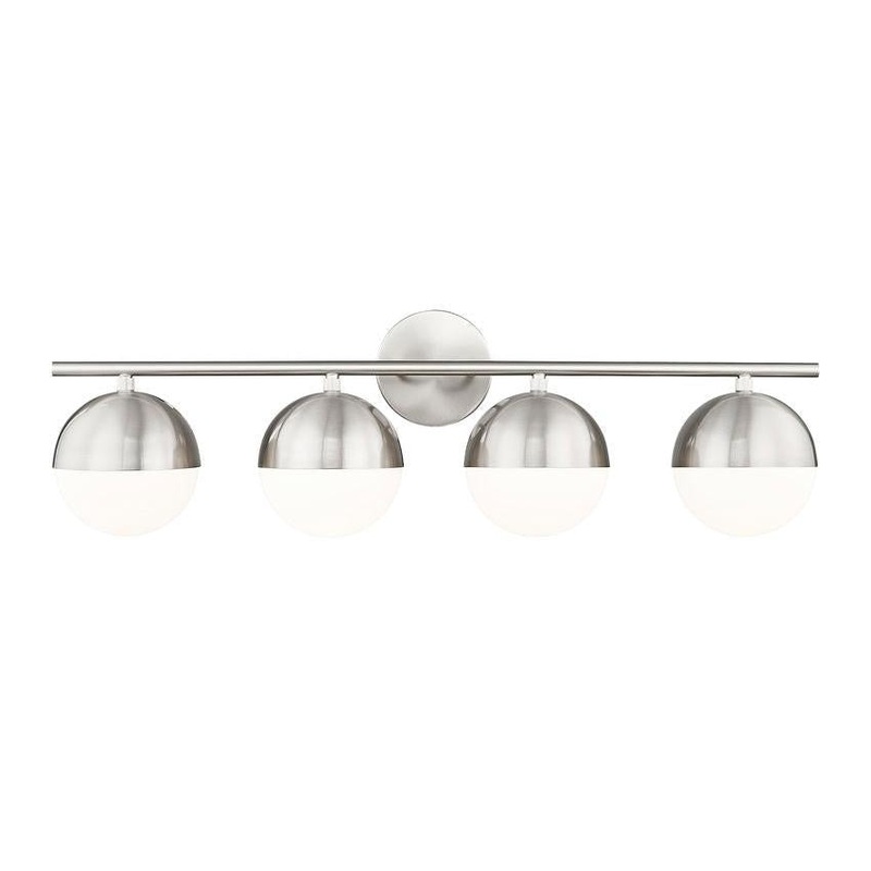 Z-Lite Realm Sphere 32" 4-Light Medium Base Brushed Nickel Steel Matte Opal Glass Shade Vanity Lighting