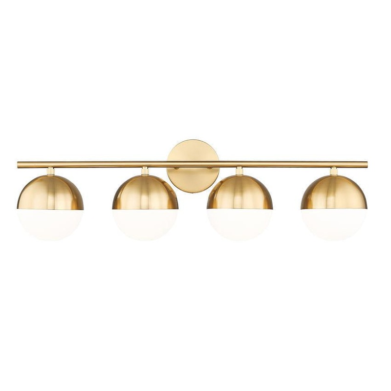 Z-Lite Realm Sphere 32" 4-Light Medium Base Modern Gold Steel Matte Opal Glass Shade Vanity Lighting