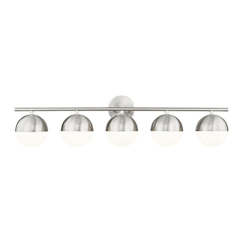 Z-Lite Realm Sphere 40" 5-Light Medium Base Brushed Nickel Steel Matte Opal Glass Shade Vanity Lighting