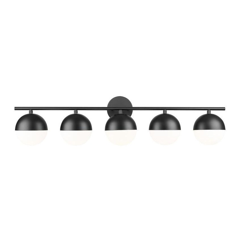 Z-Lite Realm Sphere 40" 5-Light Medium Base Matte Black Steel Matte Opal Glass Shade Vanity Lighting