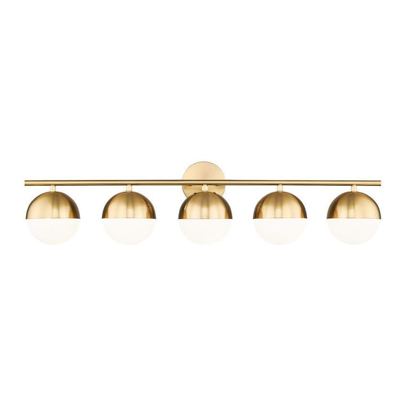 Z-Lite Realm Sphere 40" 5-Light Medium Base Modern Gold Steel Matte Opal Glass Shade Vanity Lighting