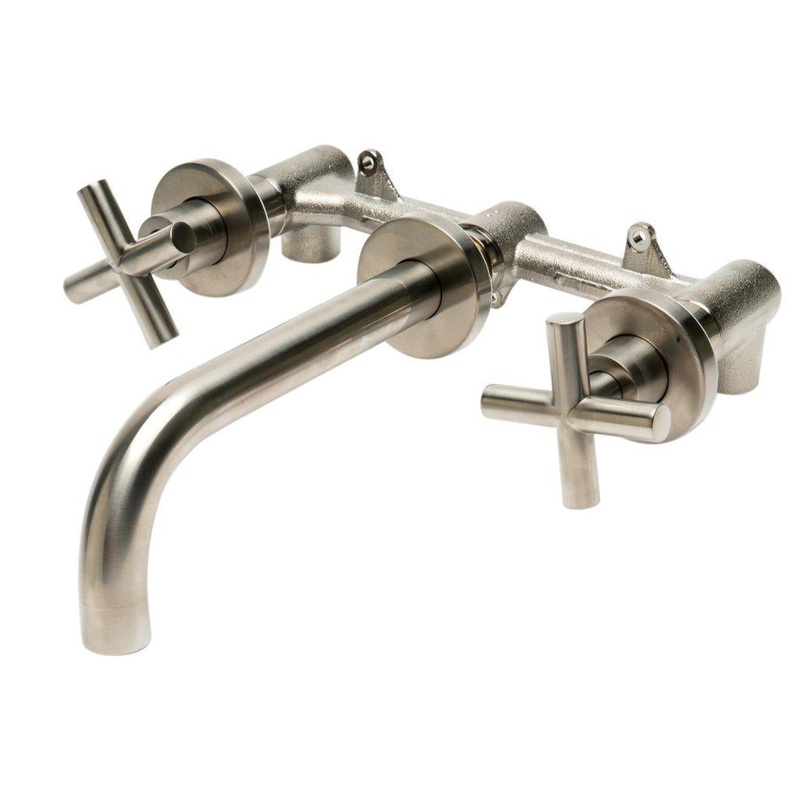 ALFI Brand AB1035-BN Brushed Nickel Wall-Mounted Widespread Round Spout Brass Bathroom Sink Faucet With Two Cross Handles