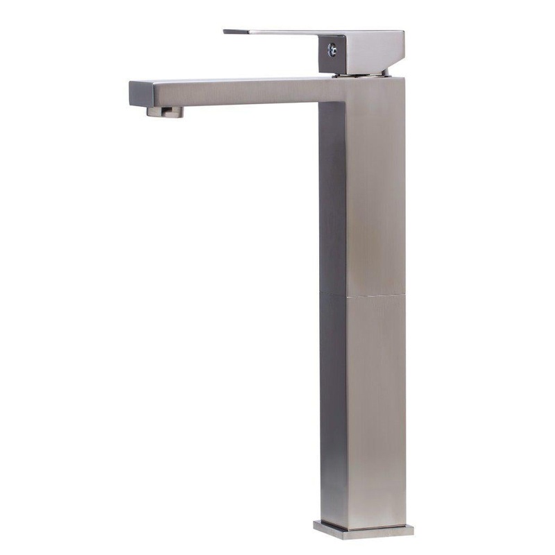 ALFI Brand AB1129-BN Brushed Nickel Vessel Square Spout Brass Bathroom Sink Faucet With Single Lever