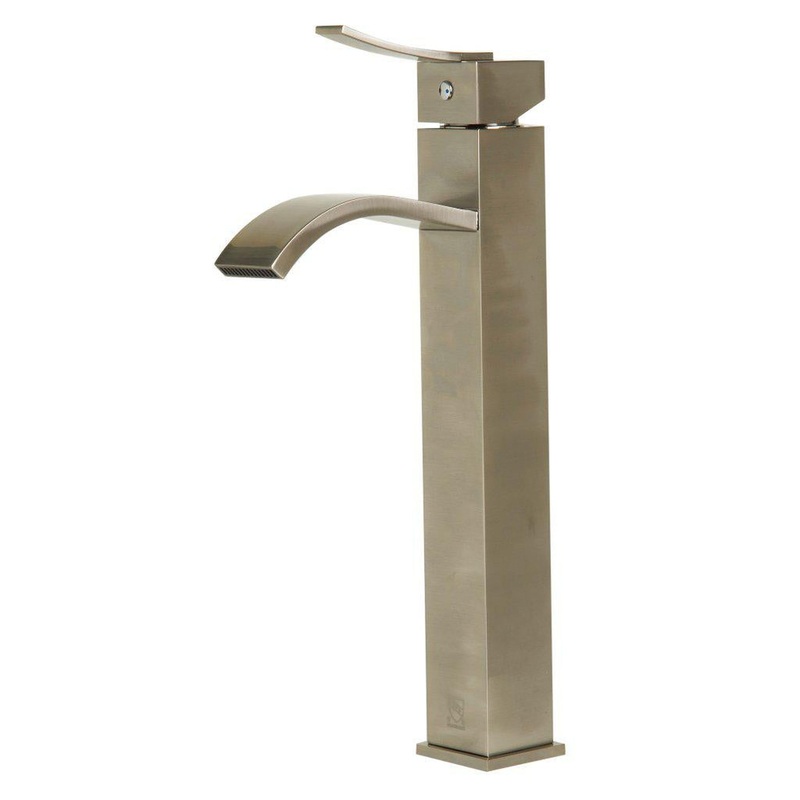 ALFI Brand AB1158-BN Brushed Nickel Vessel Square Body Curved Spout Brass Bathroom Sink Faucet With Single Lever