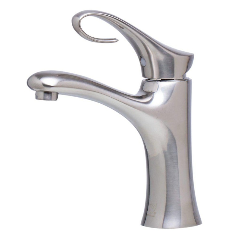 ALFI Brand AB1295-BN Brushed Nickel Single Hole Brass Bathroom Sink Faucet With Curled Single Lever