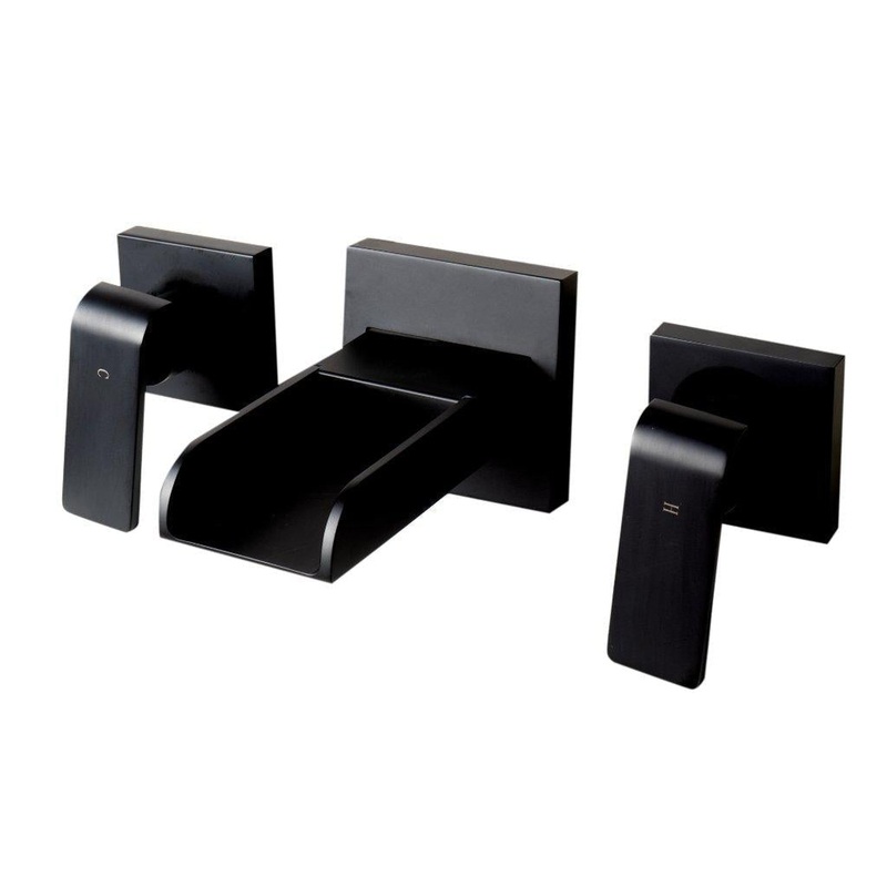 ALFI Brand AB1796-BM Black Matte Wall-Mounted Widespread Waterfall Spout Brass Bathroom Sink Faucet With Two Lever Handles