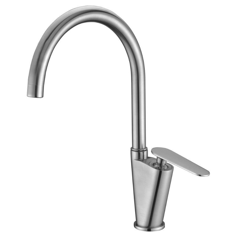 ALFI Brand AB3600-BN Brushed Nickel Vessel Gooseneck Spout Brass Bathroom Sink Faucet With Single Lever