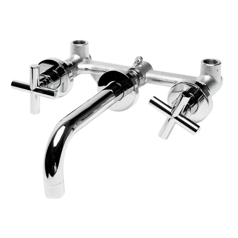 ALFI Brand AB1035-PC Polished Chrome Wall-Mounted Widespread Round Brass Bathroom Sink Faucet With Two Cross Handles