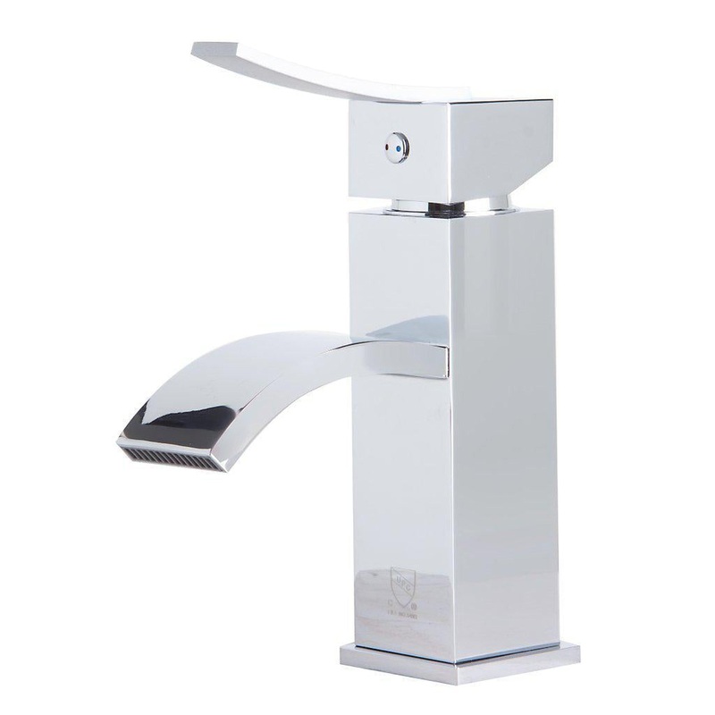 ALFI Brand AB1258-PC Polished Chrome Single Hole Square Body Curved Spout Brass Bathroom Sink Faucet With Single Lever