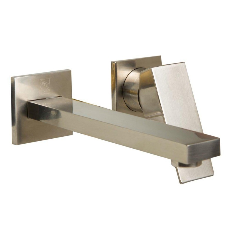 ALFI Brand AB1468-BN Brushed Nickel Wall-Mounted Square Spout Brass Bathroom Sink Faucet With Single Lever