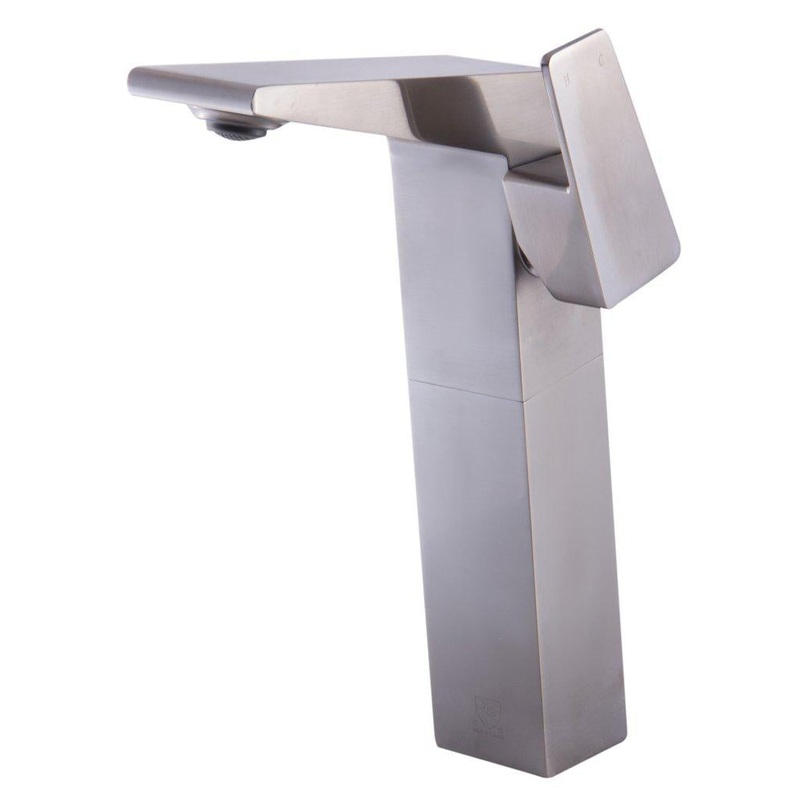 ALFI Brand AB1475-BN Brushed Nickel Vessel Square Spout Brass Bathroom Sink Faucet With Single Lever