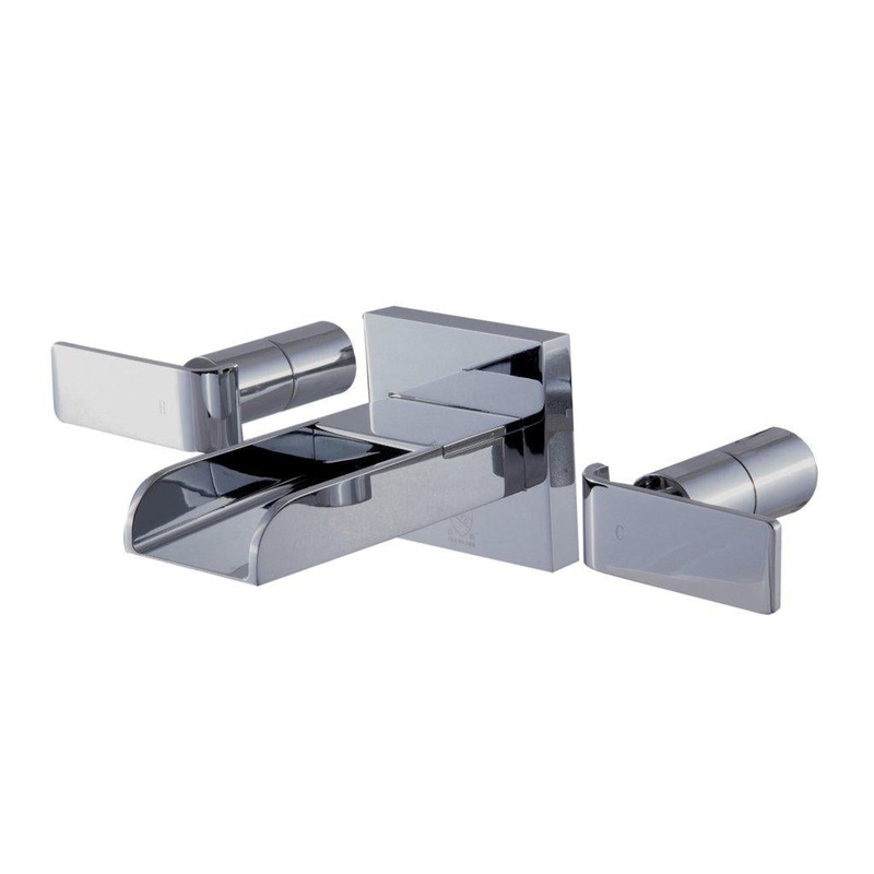 ALFI Brand AB1796-PC Polished Chrome Wall-Mounted Widespread Waterfall Spout Brass Bathroom Sink Faucet With Two Lever Handles