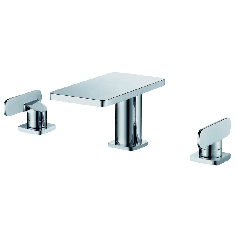 ALFI Brand AB1884-PC Polished Chrome Widespread Flat Rectangle Shelf Spout Brass Bathroom Sink Faucet With Two Lever Handles