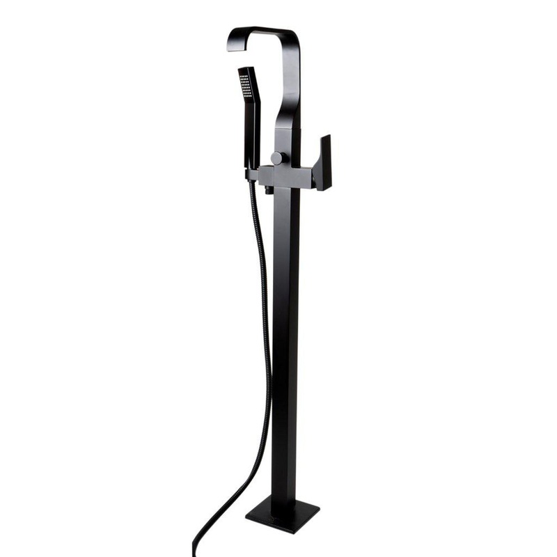 ALFI Brand AB2180-BM Black Matte Single Lever Floor Mounted Tub Filler Mixer With Hand Held Shower Head