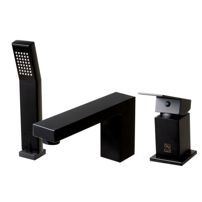 ALFI Brand AB2322-BM Black Matte Deck Mounted Tub Filler With Square Hand Held Shower Head
