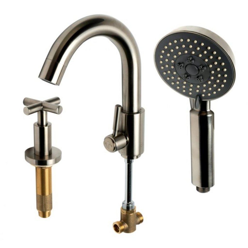 ALFI Brand AB2503-BN Brushed Nickel Deck Mounted Tub Filler With Round Hand Held Showerhead