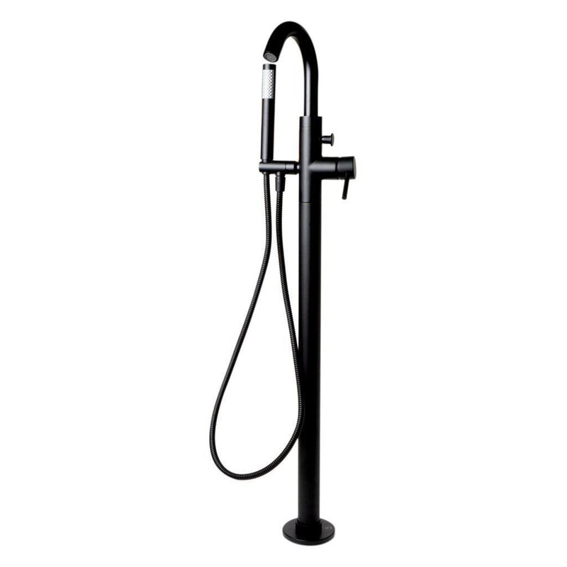 ALFI Brand AB2534-BM Black Matte Single Lever Floor Mounted Tub Filler Mixer With Hand Held Shower Head