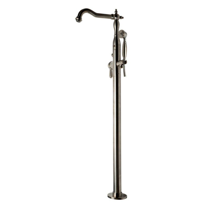 ALFI Brand AB2553-BN Brushed Nickel Floor Mounted Bath Tub Filler With Round Hand Held Shower Head