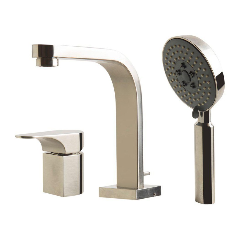 ALFI Brand AB2703-BN Brushed Nickel Deck Mounted Tub Filler And Round Hand Held Shower Head