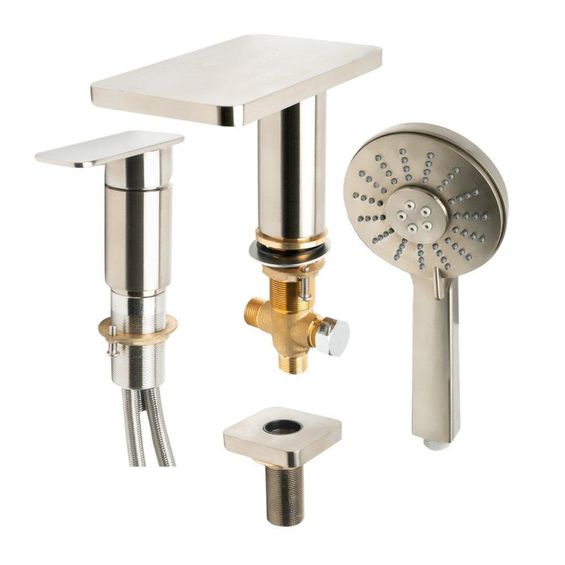 ALFI Brand AB2879-BN Brushed Nickel Deck Mounted Tub Filler With Round Hand Held Showerhead
