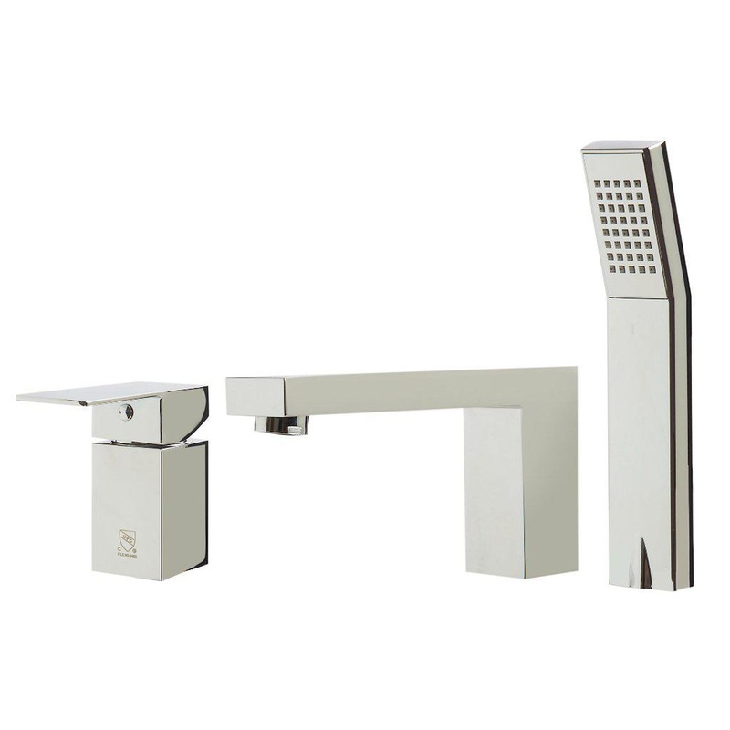 ALFI Brand AB2322-PC Polished Chrome Deck Mounted Tub Filler With Square Hand Held Shower Head and Single Lever