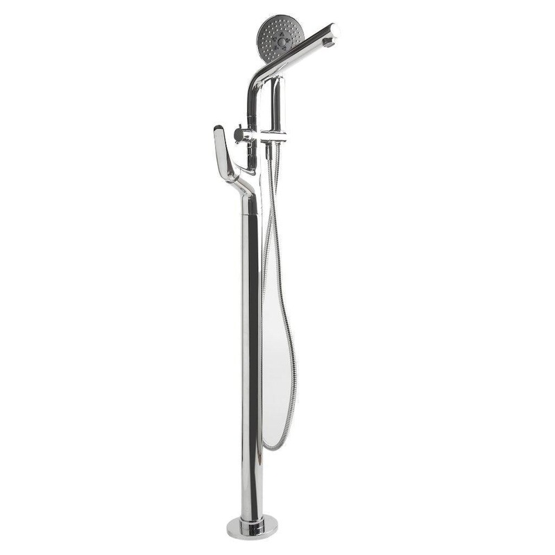ALFI Brand AB2758-PC Polished Chrome Floor Mounted Tub Filler + Mixer With Round Hand Held Shower Head