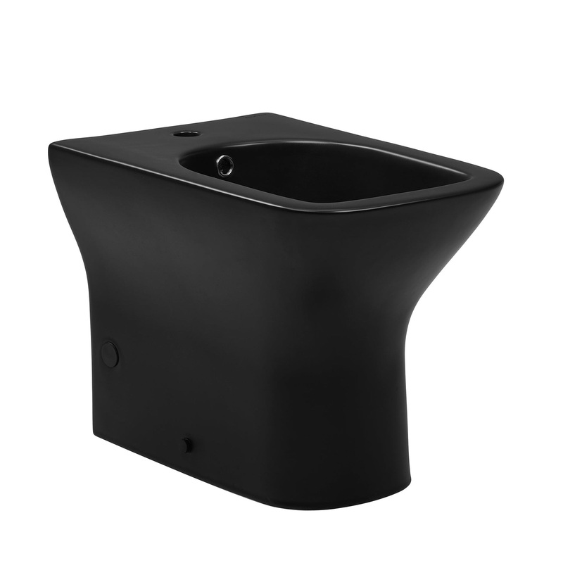 Swiss Madison Carr 22" x 14" Matte Black Square Back-To-Wall Bidet With Single Faucet Hole and Chrome Overflow Cover