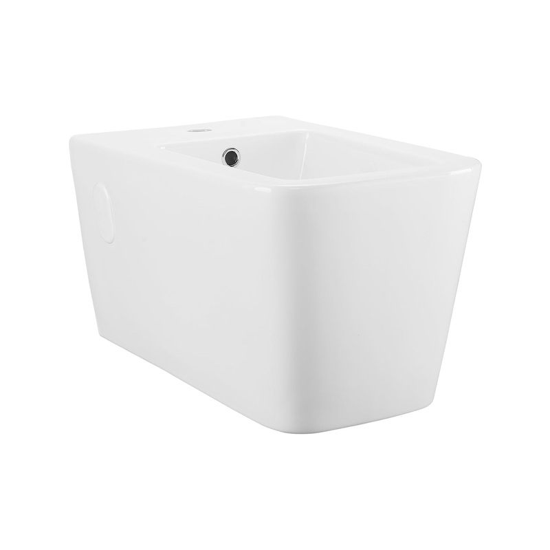 Swiss Madison Concorde 22" x 14" Glossy White Square Wall-Hung Bidet With Single Faucet Hole and Chrome Overflow Cover