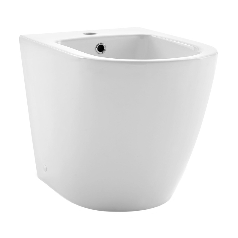 Swiss Madison St. Tropez 22" x 16" Glossy White Elongated Back-To-Wall Bidet With Single Faucet Hole and Chrome Overflow Cover